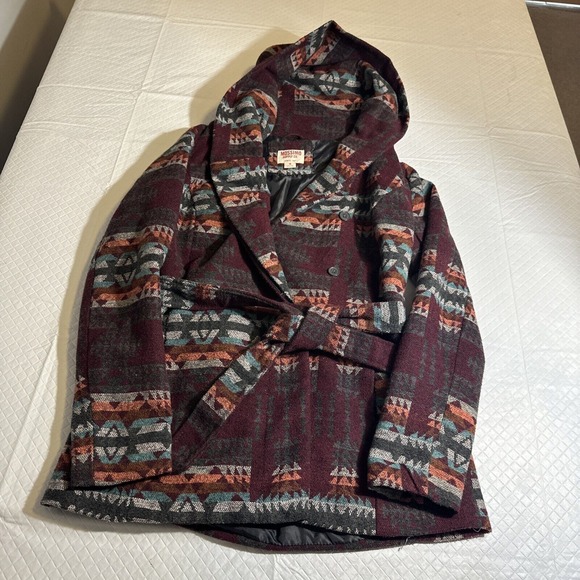 Mossimo Supply Co Jacket‎ Women's M Hooded Tribal Aztec Coat Wool Blend Red Belt - Picture 1 of 12